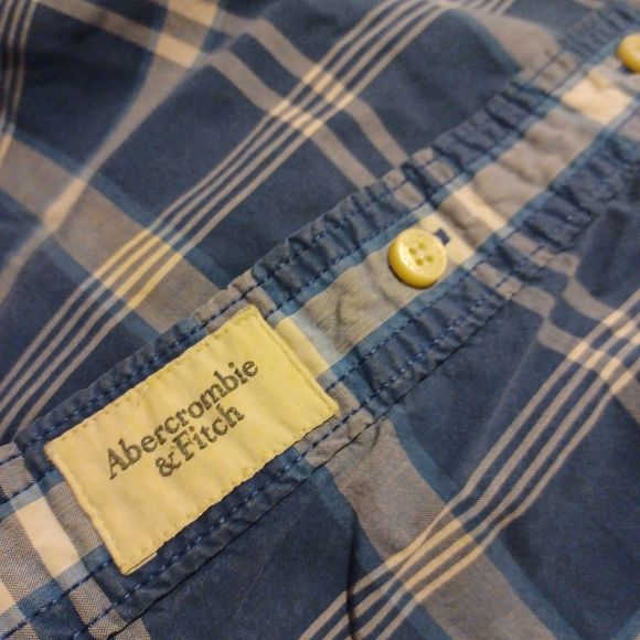 Abercrombie Men's Navy Plaid Collared Shirt Size Medium - Picture 4 of 8